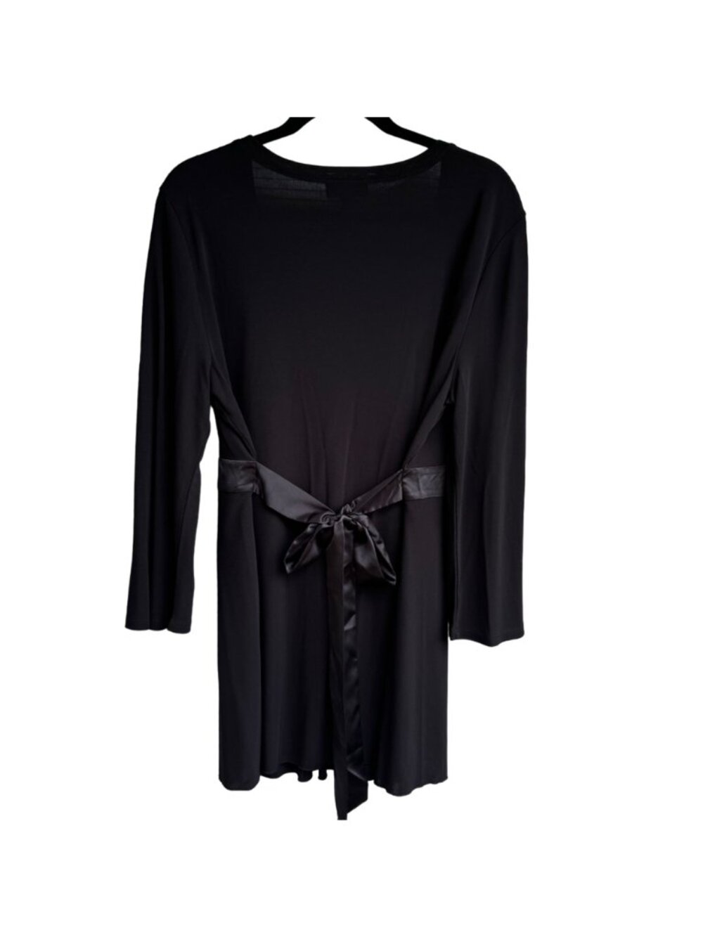 Talbots Black Tunic Top XL Long Sleeve Ribbon Belt & Pleated Deep Scoop Neck New - Picture 2 of 10